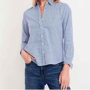Old Navy Blue and White Striped Button-Down Shirt